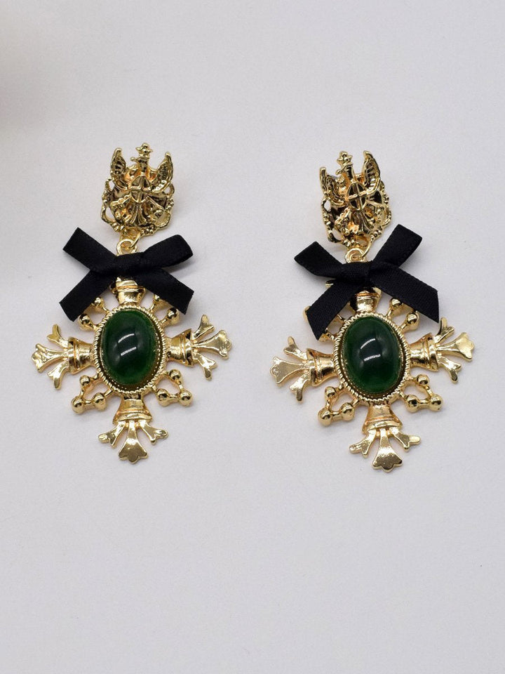 Vintage Baroque Bow Cross Earrings